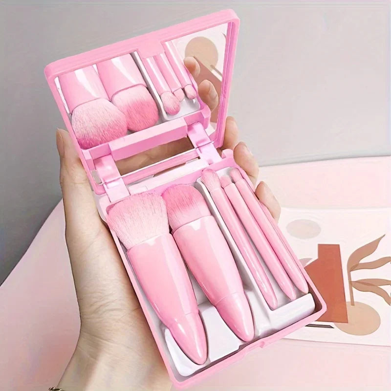 Set 5 Pinceaux Maquillage de Voyage — Pliable avec Miroir Intégré