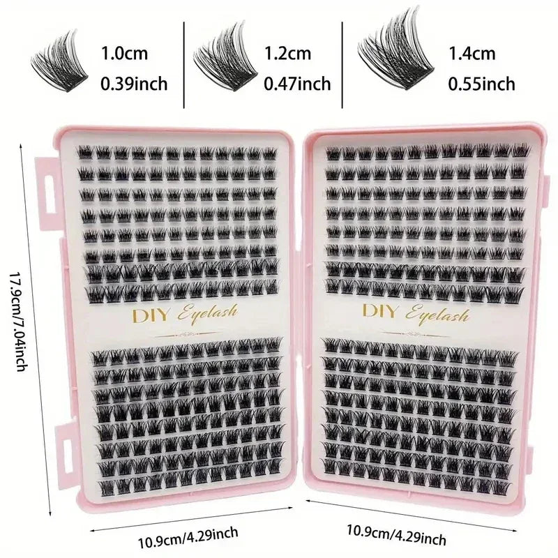 Kit Extension de Cils Individuels — 384 Pièces, Courbure D, Multi-longueurs