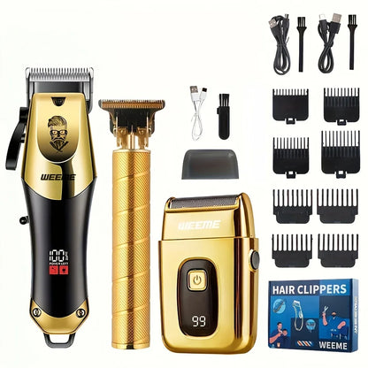 Set de tondeuses professionnelles dorées 3 pièces