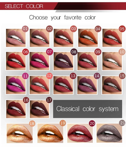 Gloss Lèvres Mat Longue Tenue — Velvet Waterproof, 21 Teintes