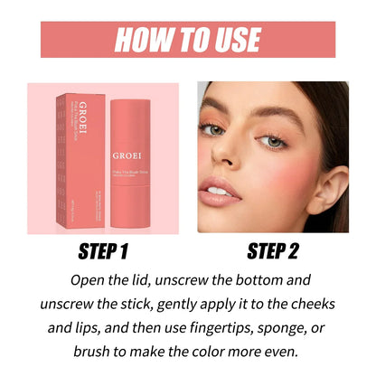 Blush Stick Double Embout 3-en-1 — Joues & Lèvres, Waterproof Longue Tenue