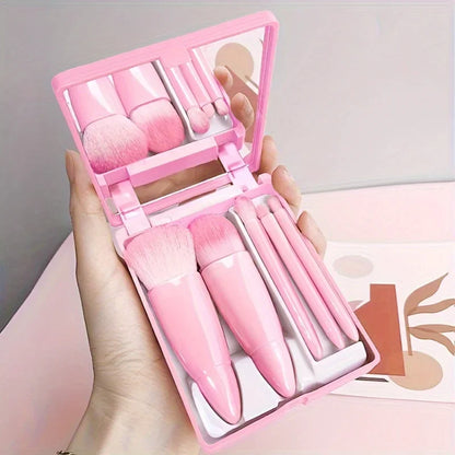 Set 5 Pinceaux Maquillage de Voyage — Pliable avec Miroir Intégré