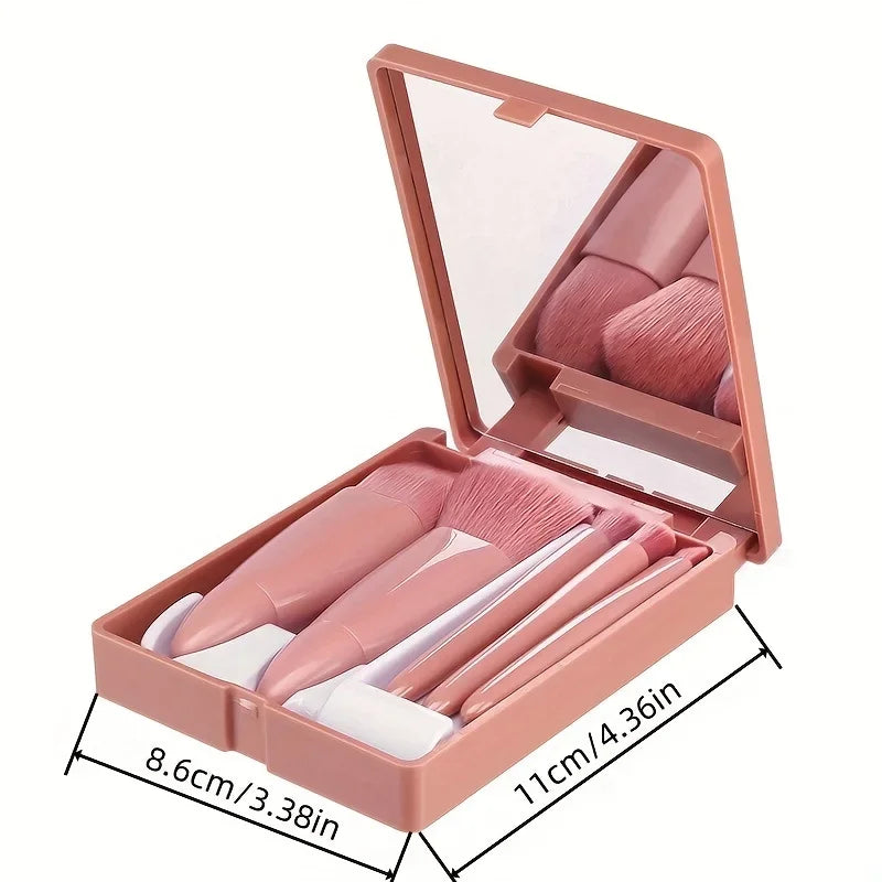 Set 5 Pinceaux Maquillage de Voyage — Pliable avec Miroir Intégré