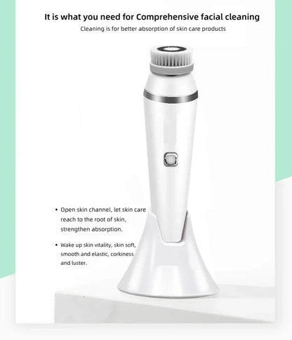 Brosse Nettoyante Visage Électrique 4-en-1 — Waterproof IPX7, Massage & Exfoliation