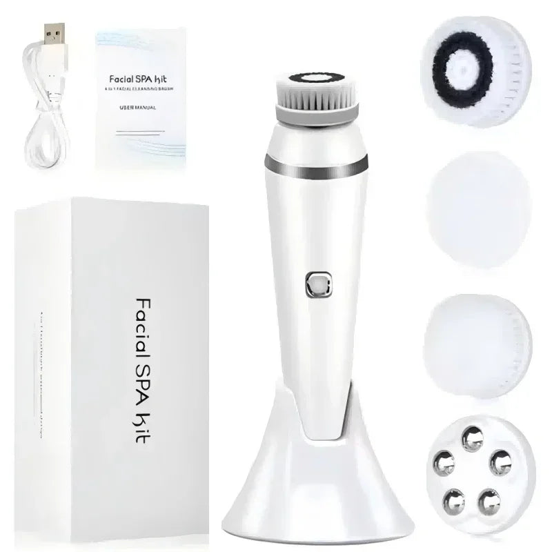 Brosse Nettoyante Visage Électrique 4-en-1 — Waterproof IPX7, Massage & Exfoliation
