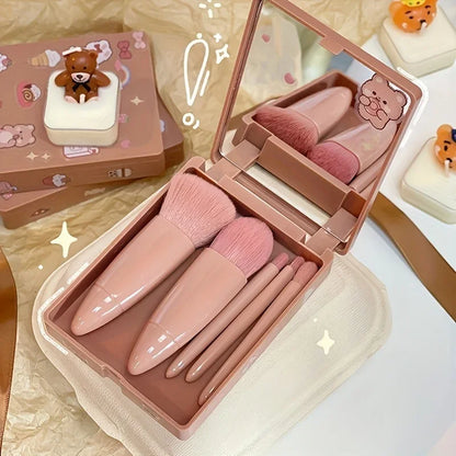 Set 5 Pinceaux Maquillage de Voyage — Pliable avec Miroir Intégré