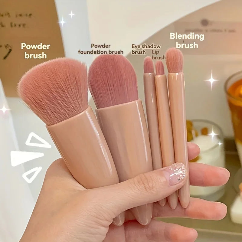 Set 5 Pinceaux Maquillage de Voyage — Pliable avec Miroir Intégré