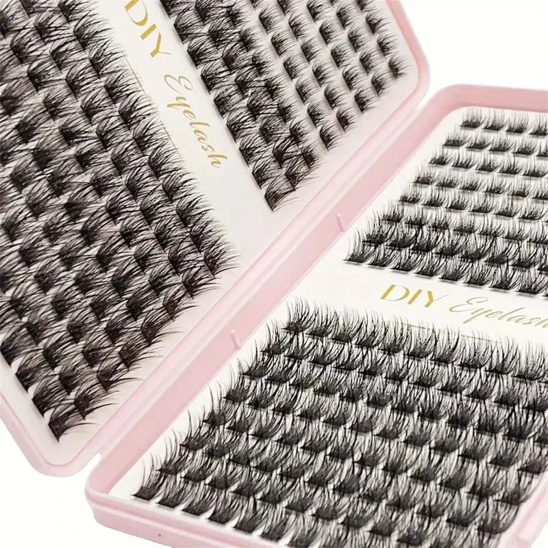 Kit Extension de Cils Individuels — 384 Pièces, Courbure D, Multi-longueurs
