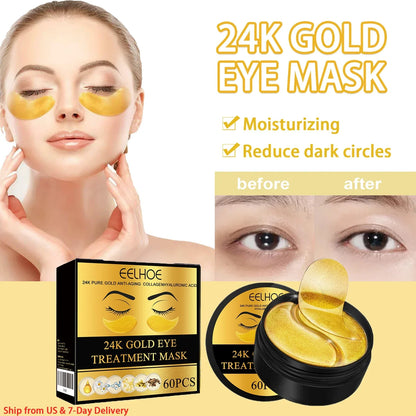 Patchs Contour des Yeux à l'Or 24K — Anti-Cernes, Anti-Rides, Hydratants — Lot de 60