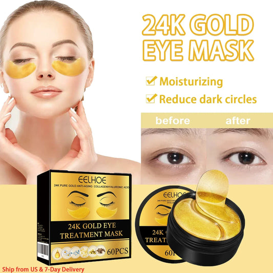 Patchs Contour des Yeux à l'Or 24K — Anti-Cernes, Anti-Rides, Hydratants — Lot de 60