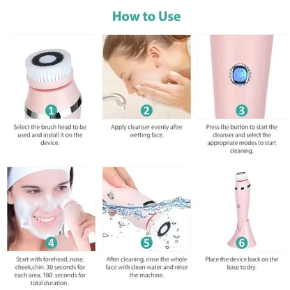 Brosse Nettoyante Visage Électrique 4-en-1 — Waterproof IPX7, Massage & Exfoliation