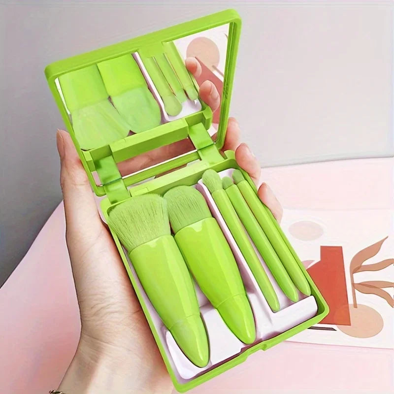 Set 5 Pinceaux Maquillage de Voyage — Pliable avec Miroir Intégré
