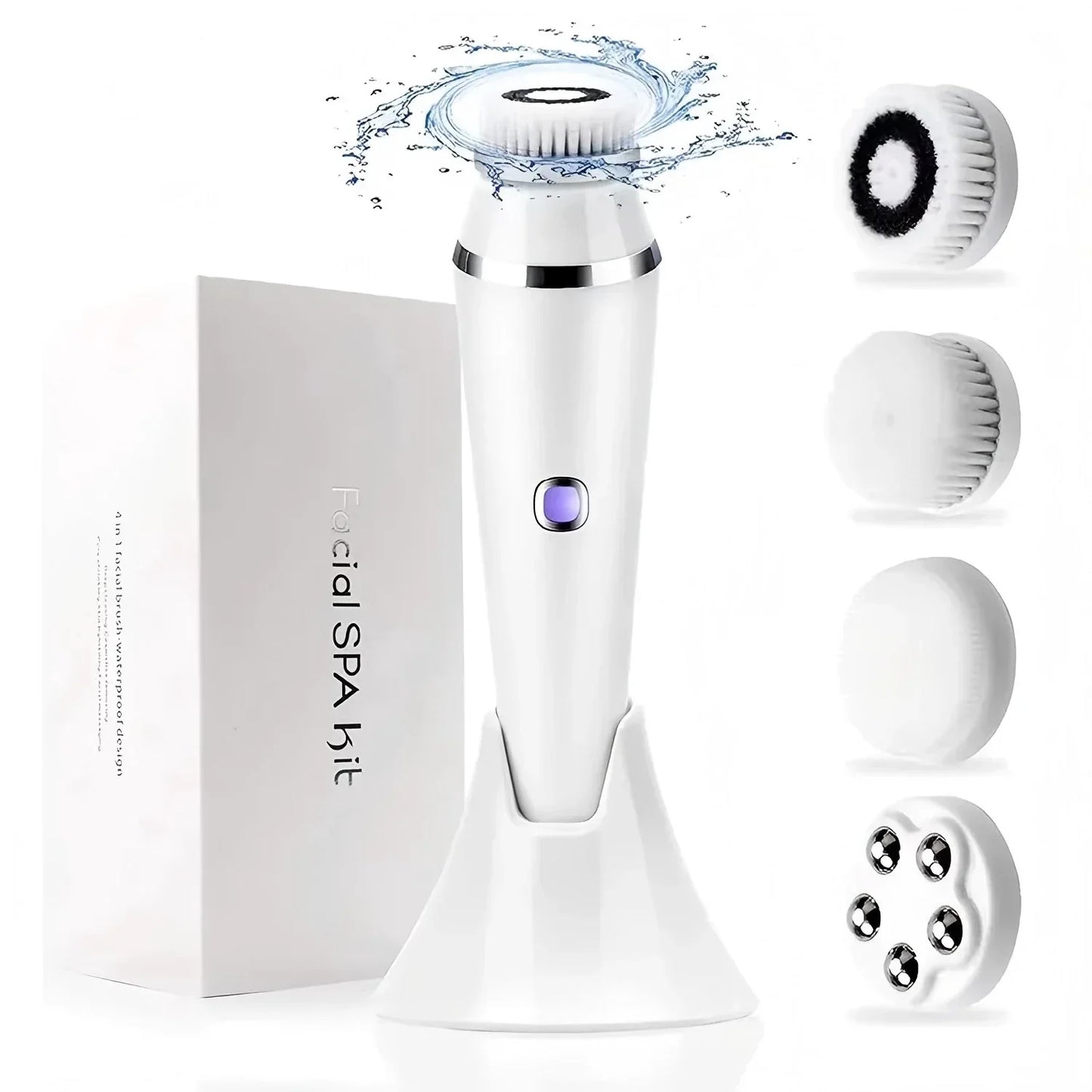 Brosse Nettoyante Visage Électrique 4-en-1 — Waterproof IPX7, Massage & Exfoliation
