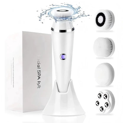 Brosse Nettoyante Visage Électrique 4-en-1 — Waterproof IPX7, Massage & Exfoliation