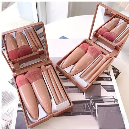 Set 5 Pinceaux Maquillage de Voyage — Pliable avec Miroir Intégré