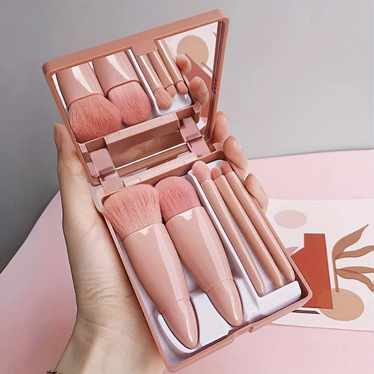 Set 5 Pinceaux Maquillage de Voyage — Pliable avec Miroir Intégré