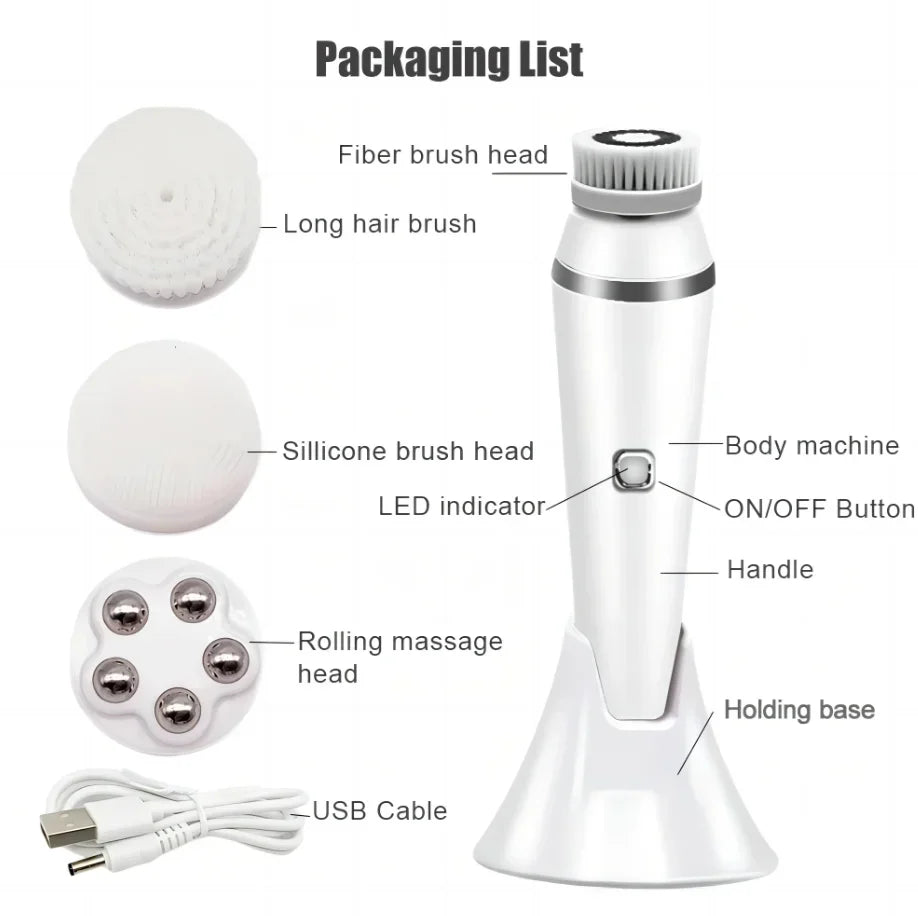 Brosse Nettoyante Visage Électrique 4-en-1 — Waterproof IPX7, Massage & Exfoliation