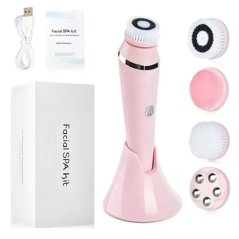 Brosse Nettoyante Visage Électrique 4-en-1 — Waterproof IPX7, Massage & Exfoliation