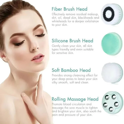 Brosse Nettoyante Visage Électrique 4-en-1 — Waterproof IPX7, Massage & Exfoliation
